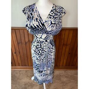 NWOT Womens Rebecca Minkoff Silk Lily Bloussant Blue Black Leopard Print Dress 2